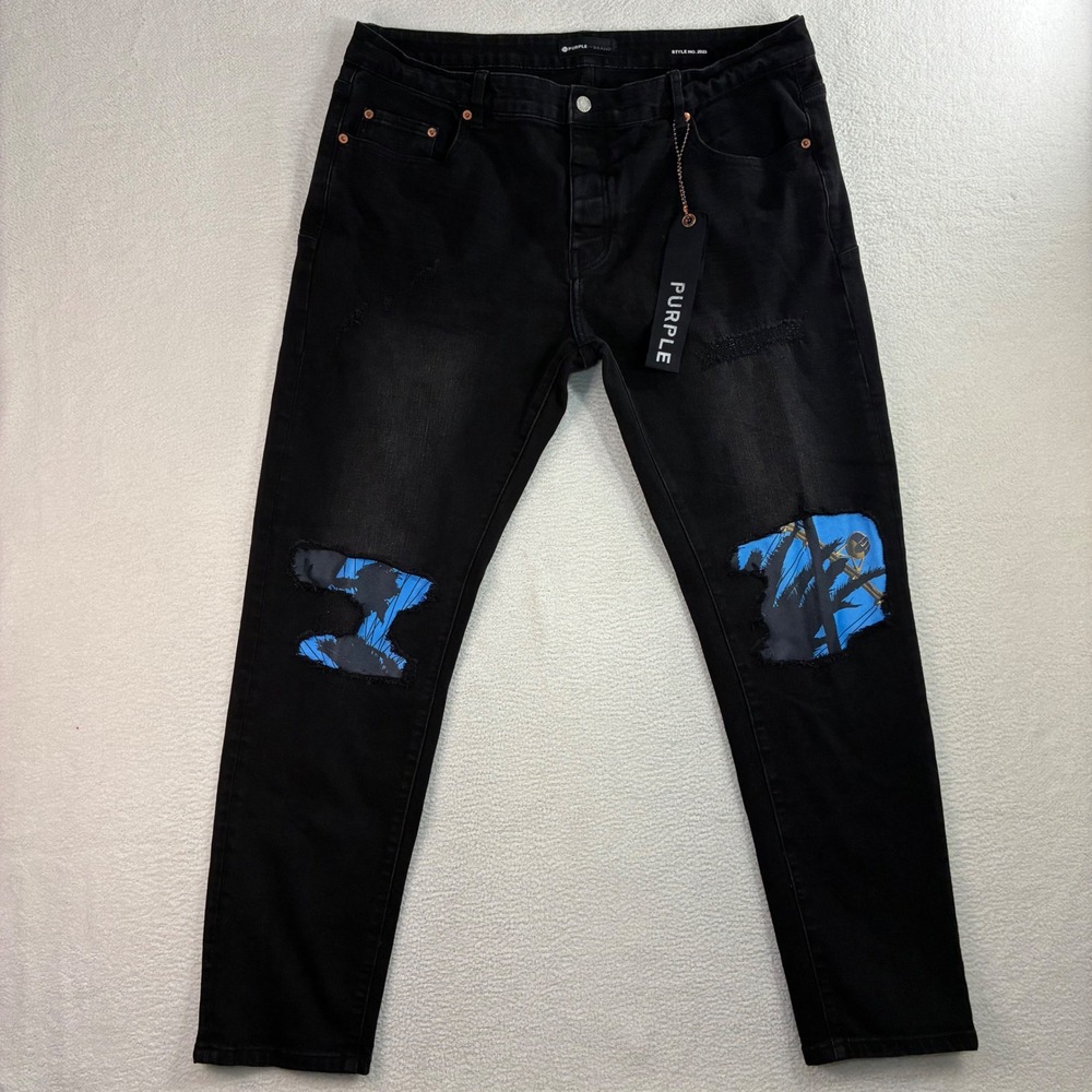Purple Brand Jeans Mens 38x32 Black Faded 2023 Distressed Slim Streetwear Denim